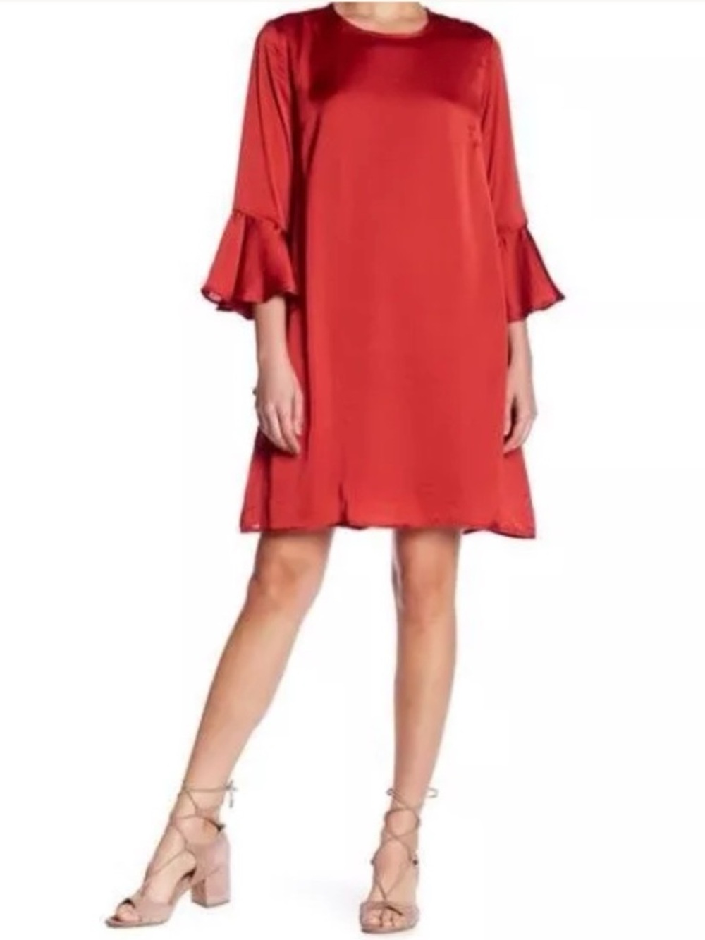 Spirit of Grace Red Silk Effect Flutter Sleeve Mini Dress